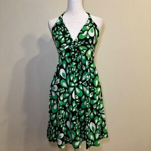 The North Face halter neck dress bold green white black print midi